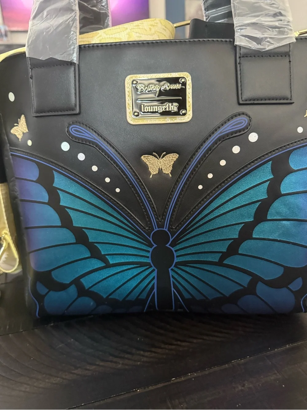 NWT Britney Spears Butterfly Print Loungefly Purse with Yellow Strap